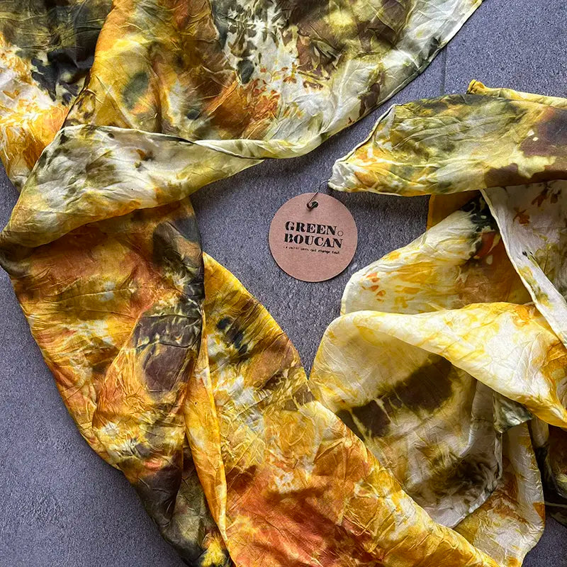 Kit DIY Teinture Végétale Ecoprint Oignon Foulard soie prêt-à-teindre